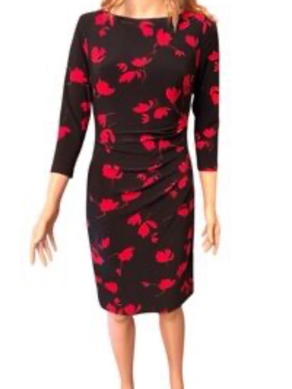 Ralph Lauren Black Midi Dress with Red Floral Print